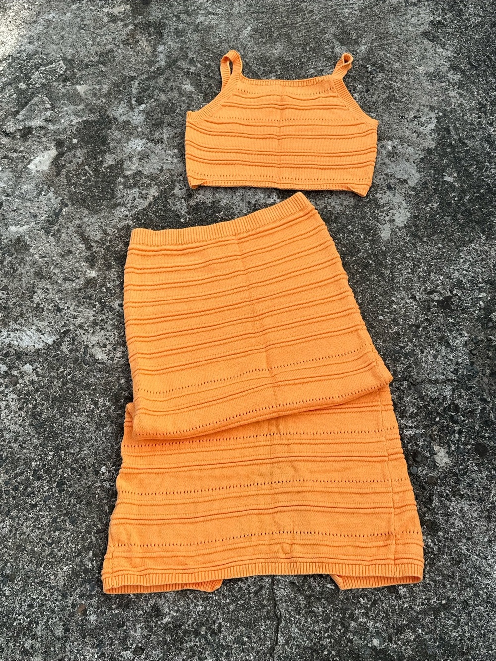 Freshman 1996 Women's Orange Knit Skirt Set - Cropped Tank & Midi Skirt